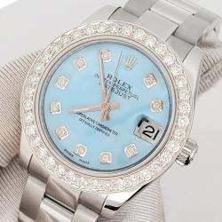 Rolex Custom Sky Blue 1.62ct Diamonds Stainless Steel Datejust  Automatic Women's Wristwatch 31mm