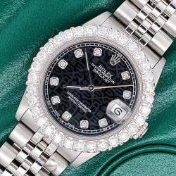 Rolex Custom Black 2.25ct Diamonds Stainless Steel Datejust  Automatic Women's Wristwatch 31mm