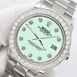 Rolex Custom Light Malachite 1.62ct Diamonds Stainless Steel Datejust  Automatic Women's Wristwatch 31mm