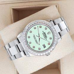 Rolex Custom Light Malachite 1.62ct Diamonds Stainless Steel Datejust  Automatic Women's Wristwatch 31mm
