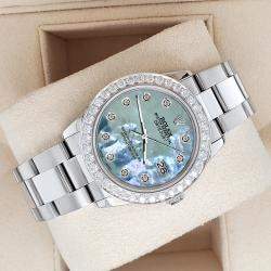 Rolex Custom Tahitian Blue 1.62ct Diamonds Stainless Steel Datejust  Automatic Women's Wristwatch 31mm