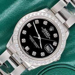 Rolex Custom Black 1.62ct Diamonds Stainless Steel Datejust  Automatic Women's Wristwatch 31mm