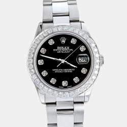 Rolex Custom Black 1.62ct Diamonds Stainless Steel Datejust  Automatic Women's Wristwatch 31mm