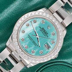 Rolex Custom Aquamarine 1.62ct Diamonds Stainless Steel Datejust  Automatic Women's Wristwatch 31mm