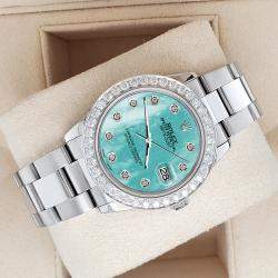 Rolex Custom Aquamarine 1.62ct Diamonds Stainless Steel Datejust  Automatic Women's Wristwatch 31mm