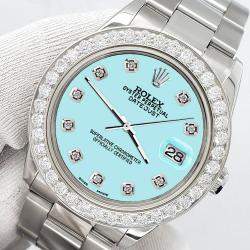 Rolex Custom Aqua Blue 1.62ct Diamonds Stainless Steel Datejust  Automatic Women's Wristwatch 31mm