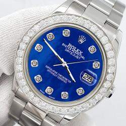 Rolex Custom Royal Blue 1.62ct Diamonds Stainless Steel Datejust  Automatic Women's Wristwatch 31mm