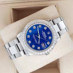 Rolex Custom Royal Blue 1.62ct Diamonds Stainless Steel Datejust  Automatic Women's Wristwatch 31mm