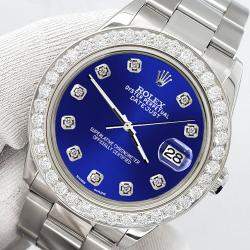 Rolex Custom Navy Blue  1.62ct Diamonds Stainless Steel Datejust  Automatic Women's Wristwatch 31mm