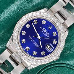 Rolex Custom Navy Blue  1.62ct Diamonds Stainless Steel Datejust  Automatic Women's Wristwatch 31mm