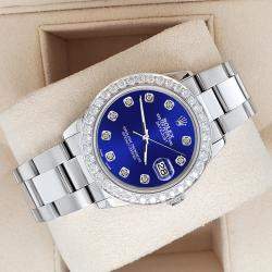 Rolex Custom Navy Blue  1.62ct Diamonds Stainless Steel Datejust  Automatic Women's Wristwatch 31mm