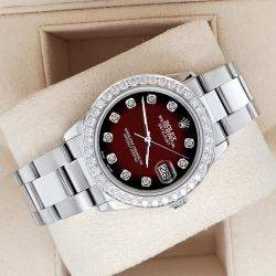 Rolex Custom Maroon Vignette 1.62ct Diamonds Stainless Steel Datejust  Automatic Women's Wristwatch 31mm