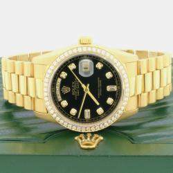 Rolex diamond bezel black diamond dialyellow gold double quickset president day date 18238 Wristwatch 36mm