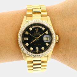 Rolex diamond bezel black diamond dialyellow gold double quickset president day date 18238 Wristwatch 36mm