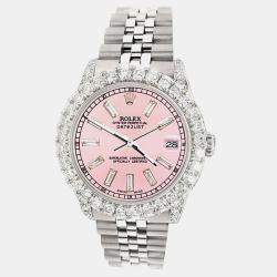Rolex Custom Pink Baguette 2.95ct Diamonds Stainless Steel Datejust  Automatic Women's Wristwatch 31mm