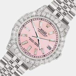 Rolex Custom Pink Baguette 2.95ct Diamonds Stainless Steel Datejust  Automatic Women's Wristwatch 31mm