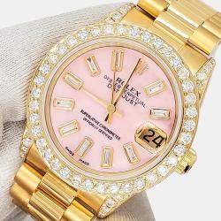 Rolex Custom Pink Baguette 2.3ct Diamonds 18K Yellow Gold President Datejust  Automatic Women's Wristwatch 31mm