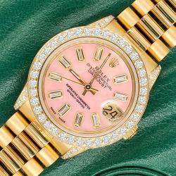 Rolex Custom Pink Baguette 2.3ct Diamonds 18K Yellow Gold President Datejust  Automatic Women's Wristwatch 31mm