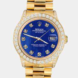 Rolex Custom Royal Blue 2.3ct Diamonds 18K Yellow Gold President Datejust  Automatic Women's Wristwatch 31mm