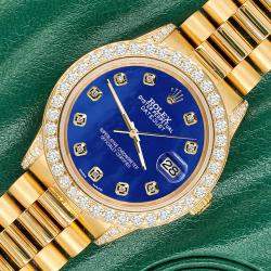 Rolex Custom Royal Blue 2.3ct Diamonds 18K Yellow Gold President Datejust  Automatic Women's Wristwatch 31mm