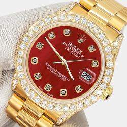 Rolex Custom Red 2.3ct Diamonds 18K Yellow Gold President Datejust  Automatic Women's Wristwatch 31mm