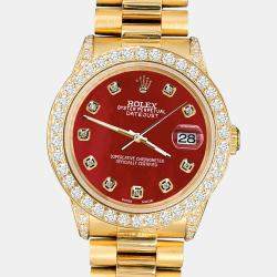 Rolex Custom Red 2.3ct Diamonds 18K Yellow Gold President Datejust  Automatic Women's Wristwatch 31mm