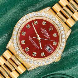 Rolex Custom Red 2.3ct Diamonds 18K Yellow Gold President Datejust  Automatic Women's Wristwatch 31mm