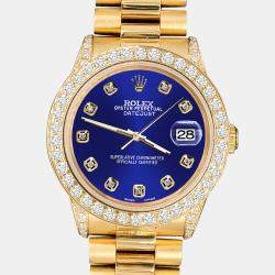 Rolex Custom Navy Blue  2.3ct Diamonds 18K Yellow Gold President Datejust  Automatic Women's Wristwatch 31mm