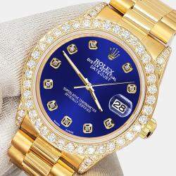 Rolex Custom Navy Blue  2.3ct Diamonds 18K Yellow Gold President Datejust  Automatic Women's Wristwatch 31mm