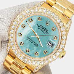 Rolex Custom Aquamarine 2.3ct Diamonds 18K Yellow Gold President Datejust  Automatic Women's Wristwatch 31mm