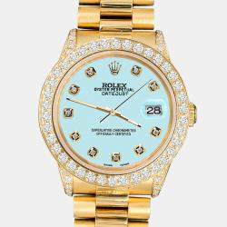 Rolex Custom Aqua Blue 2.3ct Diamonds 18K Yellow Gold President Datejust  Automatic Women's Wristwatch 31mm