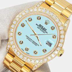 Rolex Custom Aqua Blue 2.3ct Diamonds 18K Yellow Gold President Datejust  Automatic Women's Wristwatch 31mm
