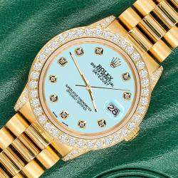 Rolex Custom Aqua Blue 2.3ct Diamonds 18K Yellow Gold President Datejust  Automatic Women's Wristwatch 31mm