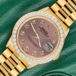 Rolex Custom Salmon 2.3ct Diamonds 18K Yellow Gold President Datejust  Automatic Women's Wristwatch 31mm
