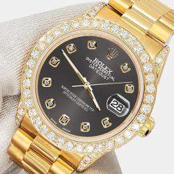 Rolex Custom Rhodium Gray 2.3ct Diamonds 18K Yellow Gold President Datejust  Automatic Women's Wristwatch 31mm