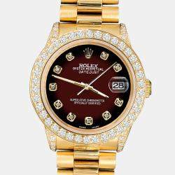 Rolex Custom Maroon Vignette 2.3ct Diamonds 18K Yellow Gold President Datejust  Automatic Women's Wristwatch 31mm