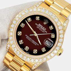 Rolex Custom Maroon Vignette 2.3ct Diamonds 18K Yellow Gold President Datejust  Automatic Women's Wristwatch 31mm