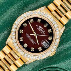 Rolex Custom Maroon Vignette 2.3ct Diamonds 18K Yellow Gold President Datejust  Automatic Women's Wristwatch 31mm