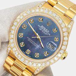 Rolex Custom Black 2.3ct Diamonds 18K Yellow Gold President Datejust  Automatic Women's Wristwatch 31mm