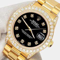 Rolex Custom Black 2.3ct Diamonds 18K Yellow Gold President Datejust  Automatic Women's Wristwatch 31mm