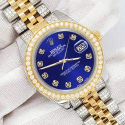 Rolex Custom Navy Blue 3.56ct Diamonds 18K Yellow Gold Stainless Steel Datejust 178273 Automatic Women's Wristwatch 31mm