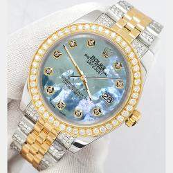 Rolex Custom Tahitian Blue 3.56ct Diamonds 18K Yellow Gold Stainless Steel Datejust 178273 Automatic Women's Wristwatch 31mm