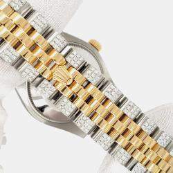 Rolex Custom Tahitian Blue 3.56ct Diamonds 18K Yellow Gold Stainless Steel Datejust 178273 Automatic Women's Wristwatch 31mm