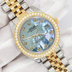 Rolex Custom Tahitian Blue 3.56ct Diamonds 18K Yellow Gold Stainless Steel Datejust 178273 Automatic Women's Wristwatch 31mm