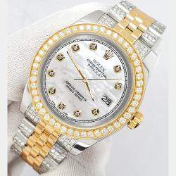 Rolex Custom White 3.56ct Diamonds 18K Yellow Gold Stainless Steel Datejust 178273 Automatic Women's Wristwatch 31mm