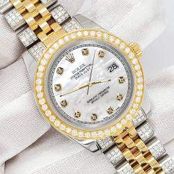 Rolex Custom White 3.56ct Diamonds 18K Yellow Gold Stainless Steel Datejust 178273 Automatic Women's Wristwatch 31mm