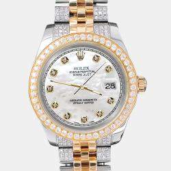 Rolex Custom White 3.56ct Diamonds 18K Yellow Gold Stainless Steel Datejust 178273 Automatic Women's Wristwatch 31mm