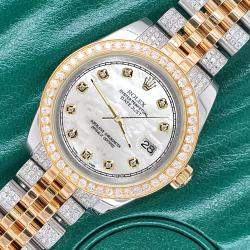 Rolex Custom White 3.56ct Diamonds 18K Yellow Gold Stainless Steel Datejust 178273 Automatic Women's Wristwatch 31mm