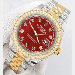 Rolex Custom Red 3.56ct Diamonds 18K Yellow Gold Stainless Steel Datejust 178273 Automatic Women's Wristwatch 31mm