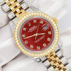 Rolex Custom Red 3.56ct Diamonds 18K Yellow Gold Stainless Steel Datejust 178273 Automatic Women's Wristwatch 31mm